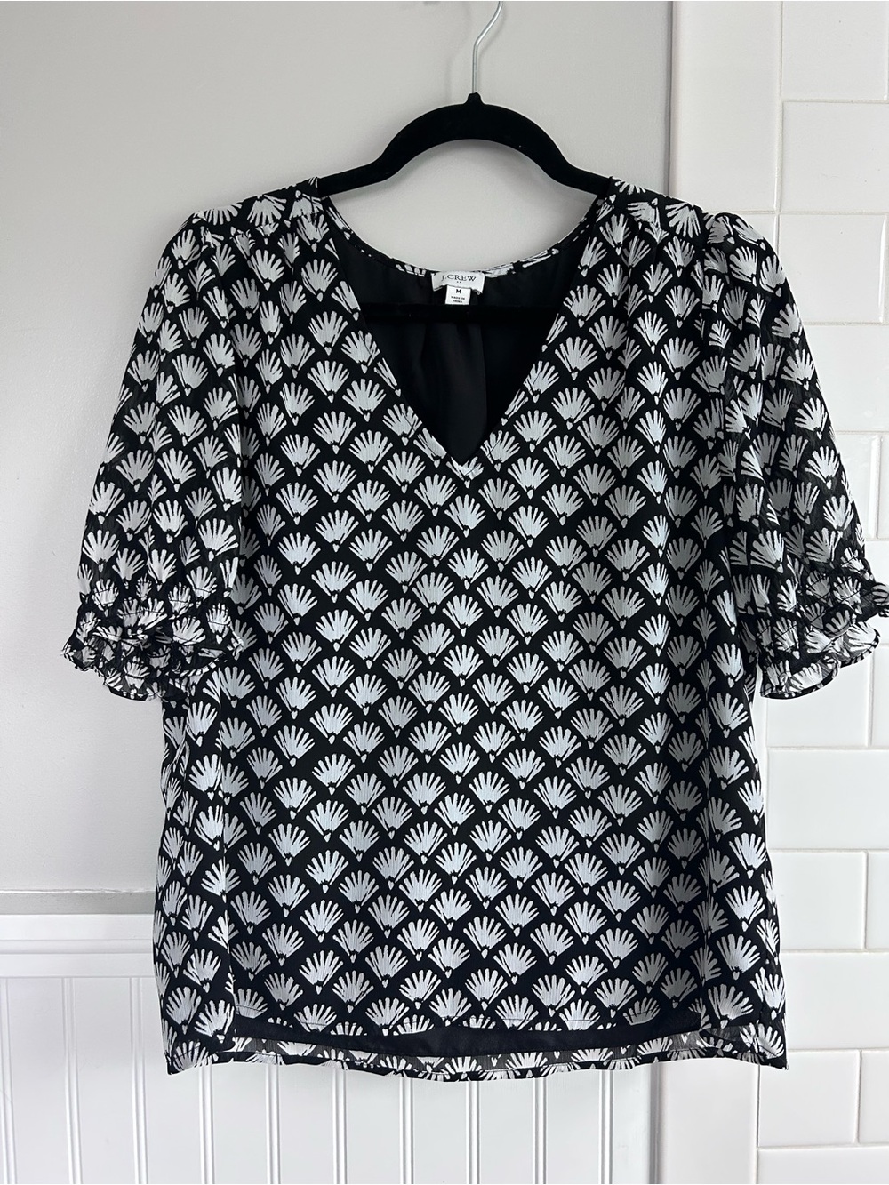J. Crew Factory Black and White Fan-Print Blouse
